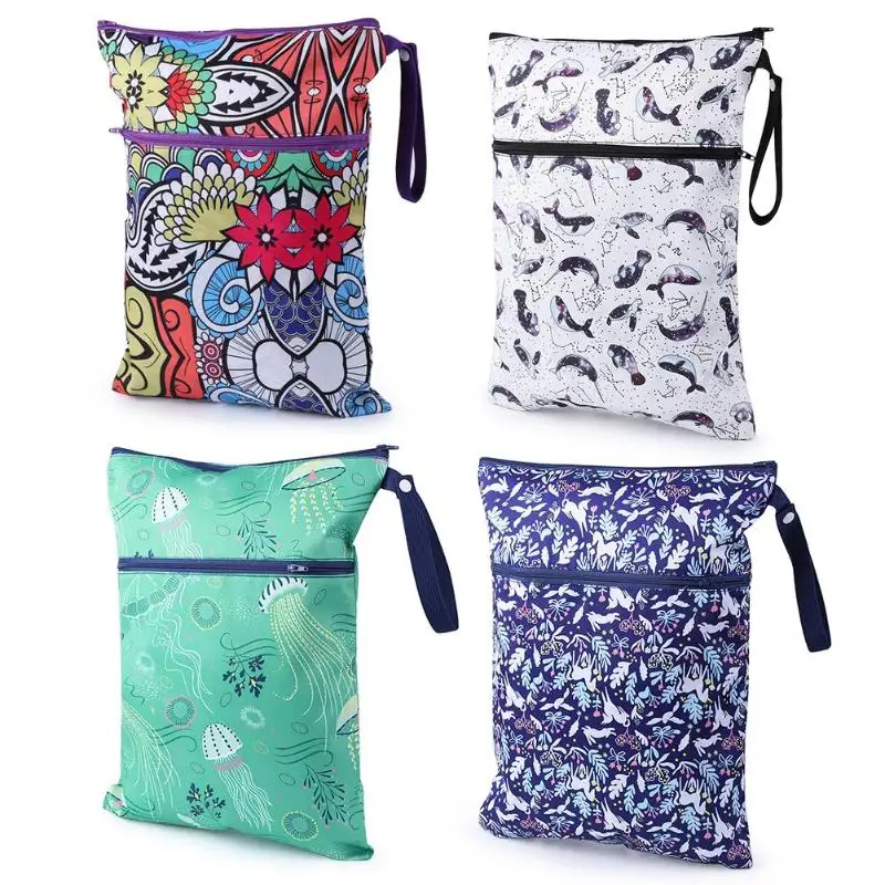 40*30cm Baby TUP New Multifunction Waterproof Reusable Wet Bag Printed Nappy Bags Diaper with Two Zipper |