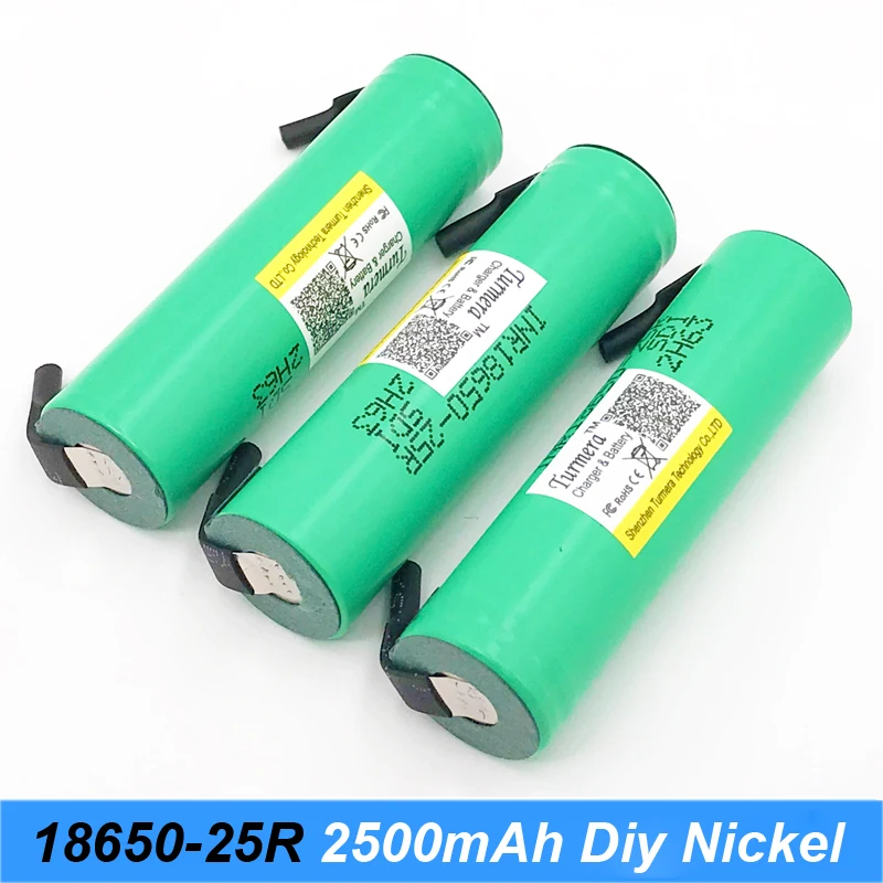 18650 аккумулятор inr18650 25r 20a 2500mAh с полосками, припаянными для аккумуляторной отвертки для дрели turmera 18650