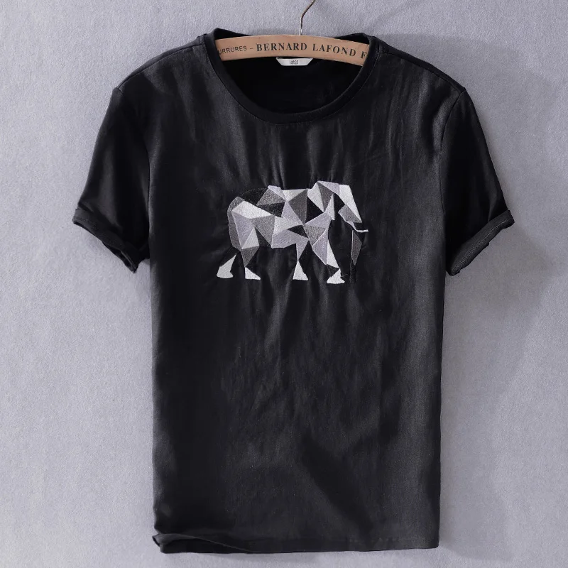 

2019 New Italy brand t-shirt men linen fashion embroidered black t shirt men casual tops tshirt male summer camiseta chemise