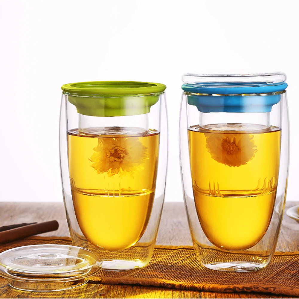 450 мл термостойкая стеклянная чашка с двойными стенками, чайная чашка с фильтрующей крышкой, ежедневная посуда для напитков, кружка для сока, травяной чай, зеленая чашка, стеклянная чайная посуда