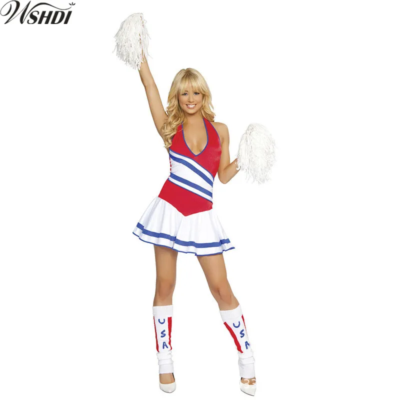 

New Female High School Cheerleader Costume Women Sexy Deep V Cheerleading Costume Girl sportswear Cheer Fancy Dress