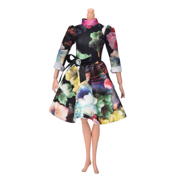 

Mini Big Flower Print Party Handmade Dress for Barbie Doll Clothes Accessories Mini Birthday Gifts for Girl