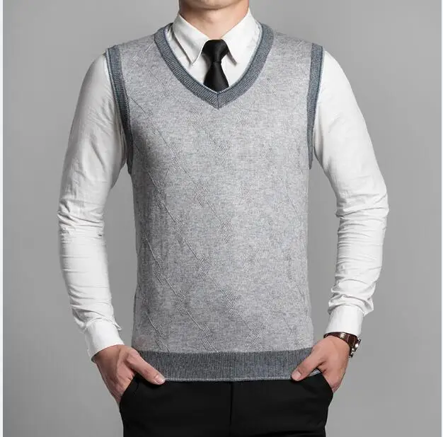 2016 New Autumn Winter Classic V Neck Vests Sweater Men Sleeveless Wool Sweater-in Vests from 
