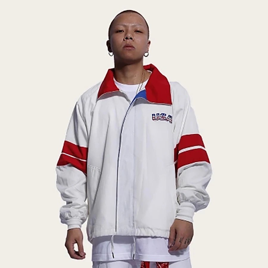 Soild Veste Décontracté White Blanc Couleur Hip Lâche Hop Glissière Printemps 50jk071 À Giacca Vestes Street Uomo Style Amérique Streetwear Hommes 0qAAnH1OW