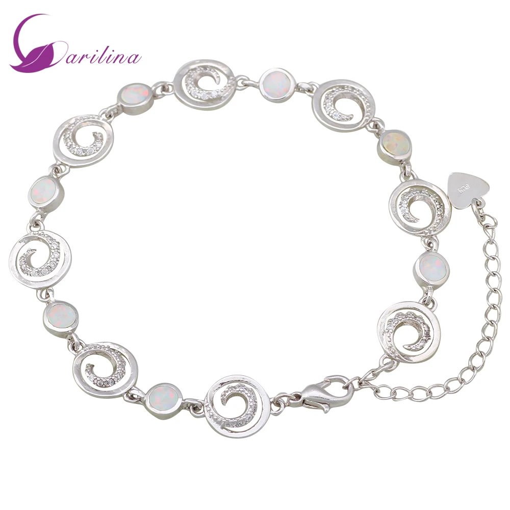 

New Statement Jewelry White Fire Opal 925 Sterling Silver Overlay white Cubic Zirconia Bracelets for womens 180mm 7.08 inch B257