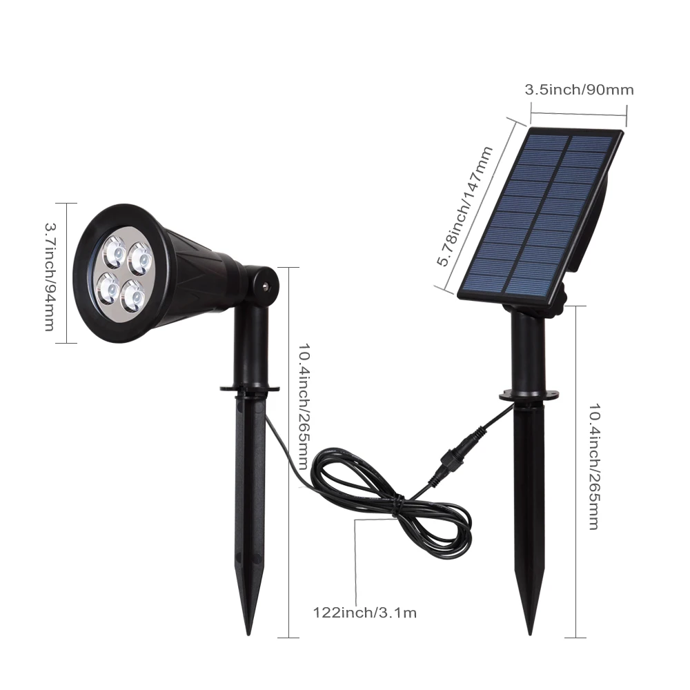 KHLITEC 4 LED Solar Spotlights Waterproof Outdoor Garden Wall Lights2