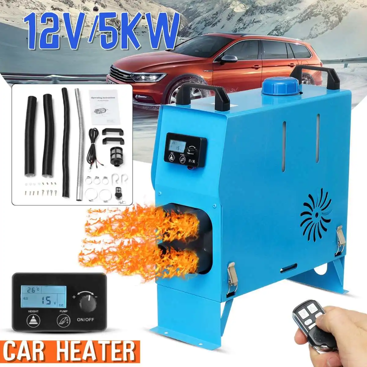 All In One 5000W Air diesels Heater 5KW 12VCar Heater For Trucks Motor-Homes Boats Bus+Newest LCD Knob Switch+remote control