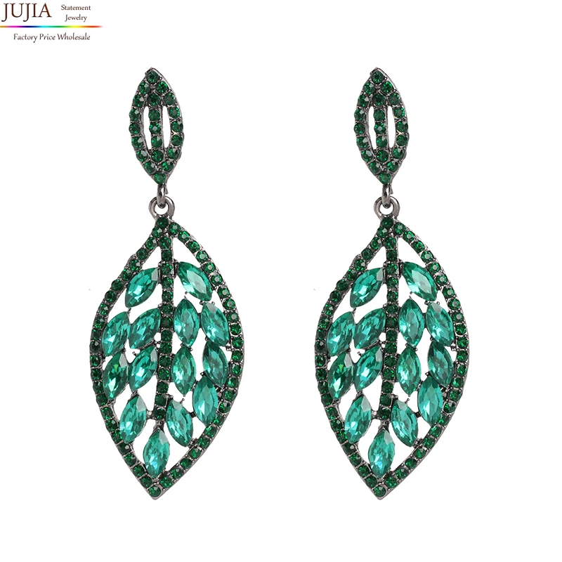 JUJIA, 5 цветов, серьги в виде листьев, хорошее качество, тренд, модные женские серьги с кристаллами, винтажные массивные модные серьги
