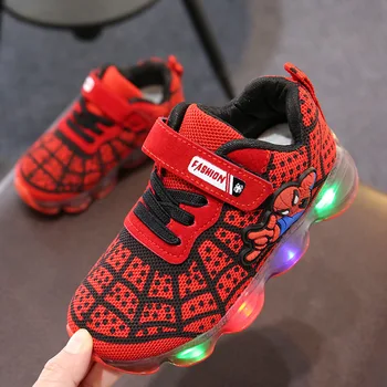 

kids luminous shoes Breathable Mesh sports shoes Boys girls sneakers Spider-Man Cartoon LED sneakers Children's Glowing shoes
