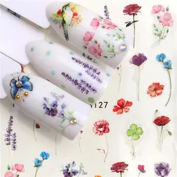 

WUF 1 Sheet Nail Stickers Water Transfer Sticker Lavender / Flower Designs Nail Art Slider Manicure Decoration