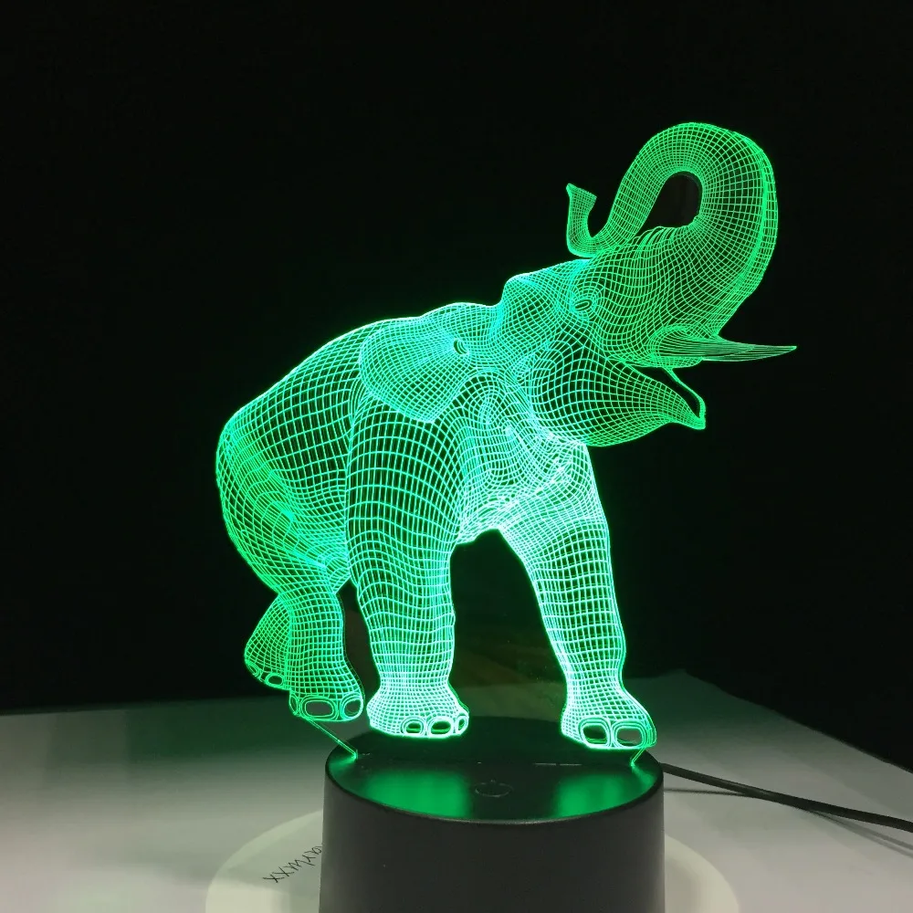 Удивительный 3D иллюзия светодиодный настольный светильник ночник с животным слоном Форма сенсорный датчик 7 цветов изменить эффект праздничные подарки