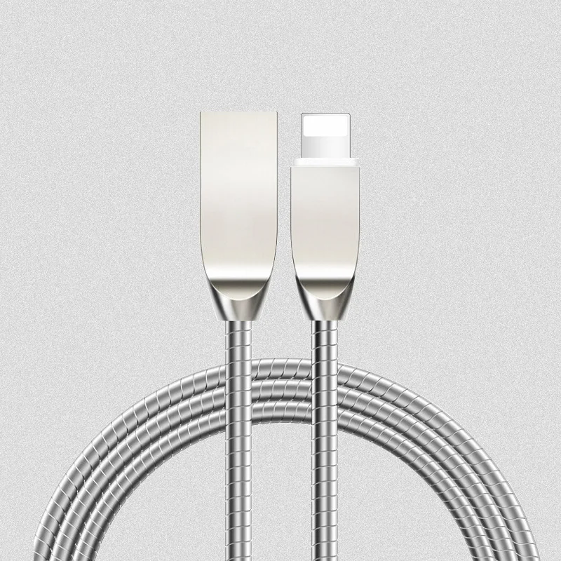 Роскошный Металлический usb-кабель для зарядки и передачи данных для iPhone X XS MAX XR 6 s 6s 7 8 Plus 5 5S SE iPad Air, провод для сотовых телефонов - Цвет: Серебристый