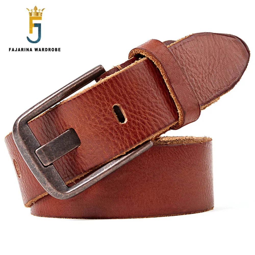 

FAJARINA Unique Design Wide Pin Buckle Metal Belt Casual Jeans Quality First Head Layer Cow Skin Leather Belt for Men N17FJ320