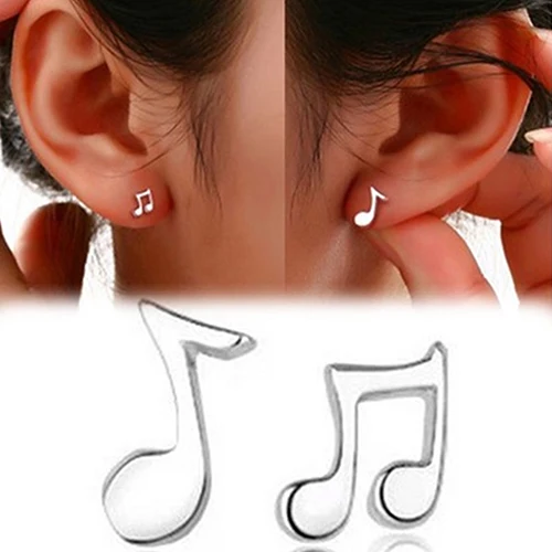 

12 Pairs/ set Women Asymmetry Musical Notes Silver Plated Ear Studs Earrings Jewelry