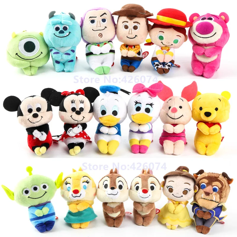 

New Mickey Minnie Donald Duck Daisy Dale and Chip Toy Story Beauty and the Beast Piglet Plush Keychains Kids Stuffed Toys 12CM