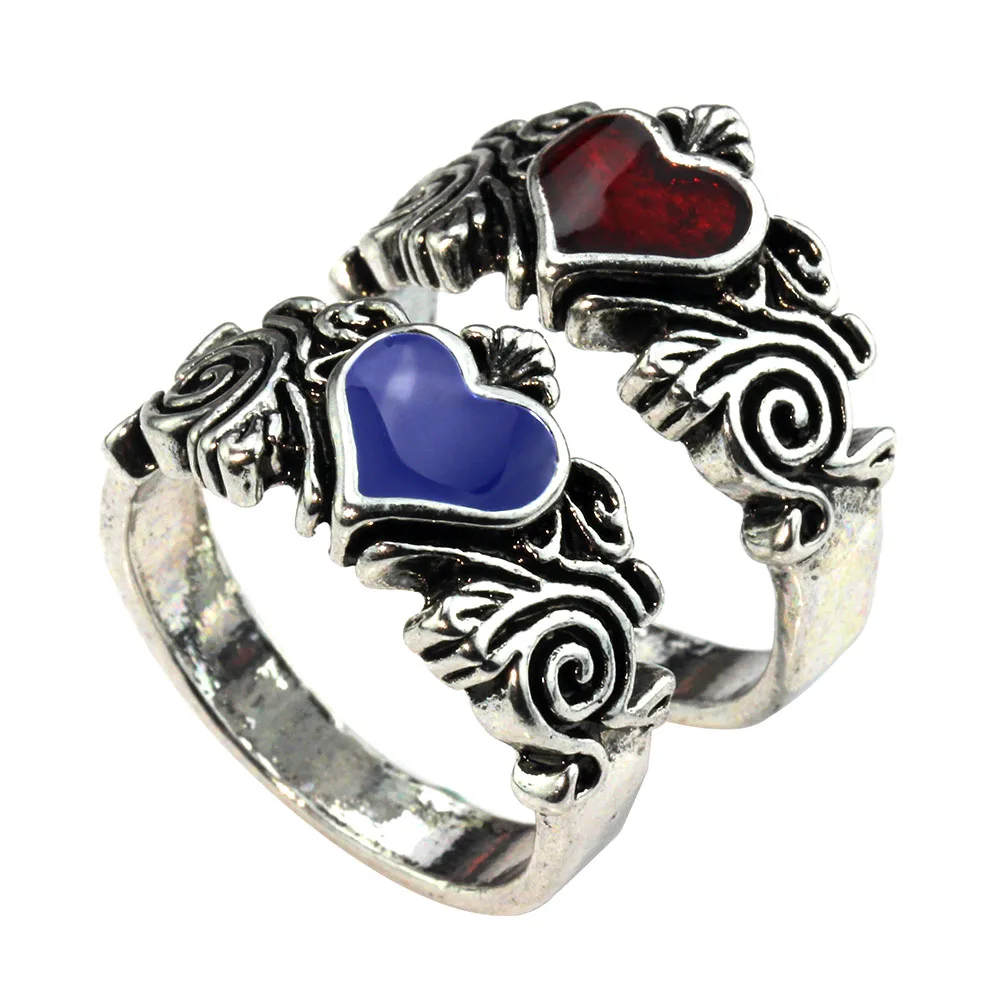 

MeMolissa Fashion Vintage Enamel Red/Blue Crown Heart Finger Silver Plated Poker Heart Ring for Gift