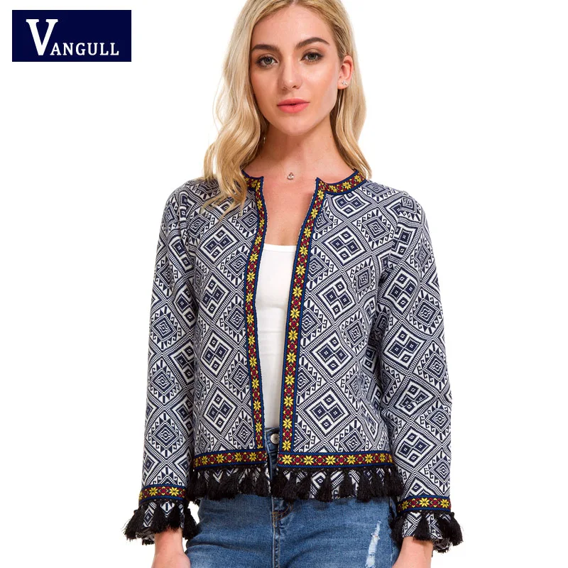 

Vangull Bohemian Embroidered Jacket Basic Tassel Vintage Fringe Tape Trim Women Coat 2018 New Long Sleeve Elegant Boho Jacket