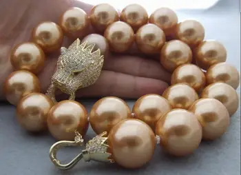 

Charming CZ Leopard head Clasp 18mm Shell Pearl Necklace 18" 36"