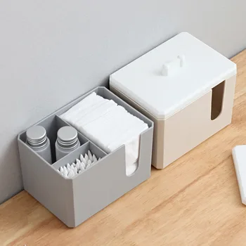 

Cotton Pads Holder Sub-grid Storage Box Cotton Swab Case Multi-functional Women Makeup Cosmetics Container Organizer with Lids