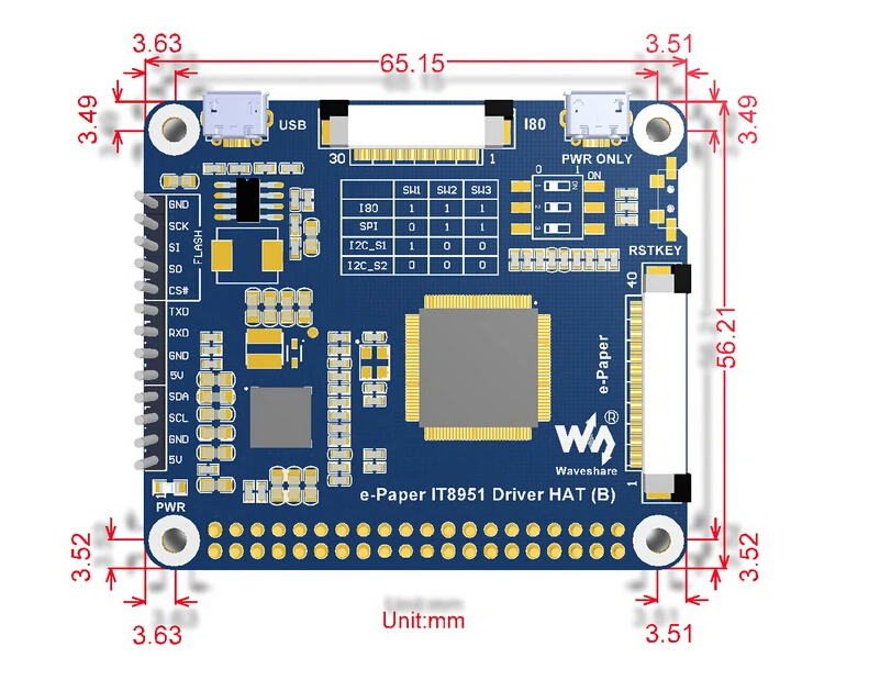 Waveshare 7,8 дюймов E-Ink дисплей шляпа для Raspberry Pi, разрешение 1872*1404, контроллер IT8951, USB/SPI/I80/2c интерфейс