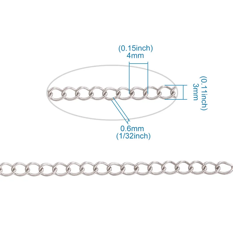 25m/roll Stainless Steel Soldered Curb Chains Twisted Chains with Spool for Jewelry Making DIY Bracelet Necklace 4x3x0.6mm