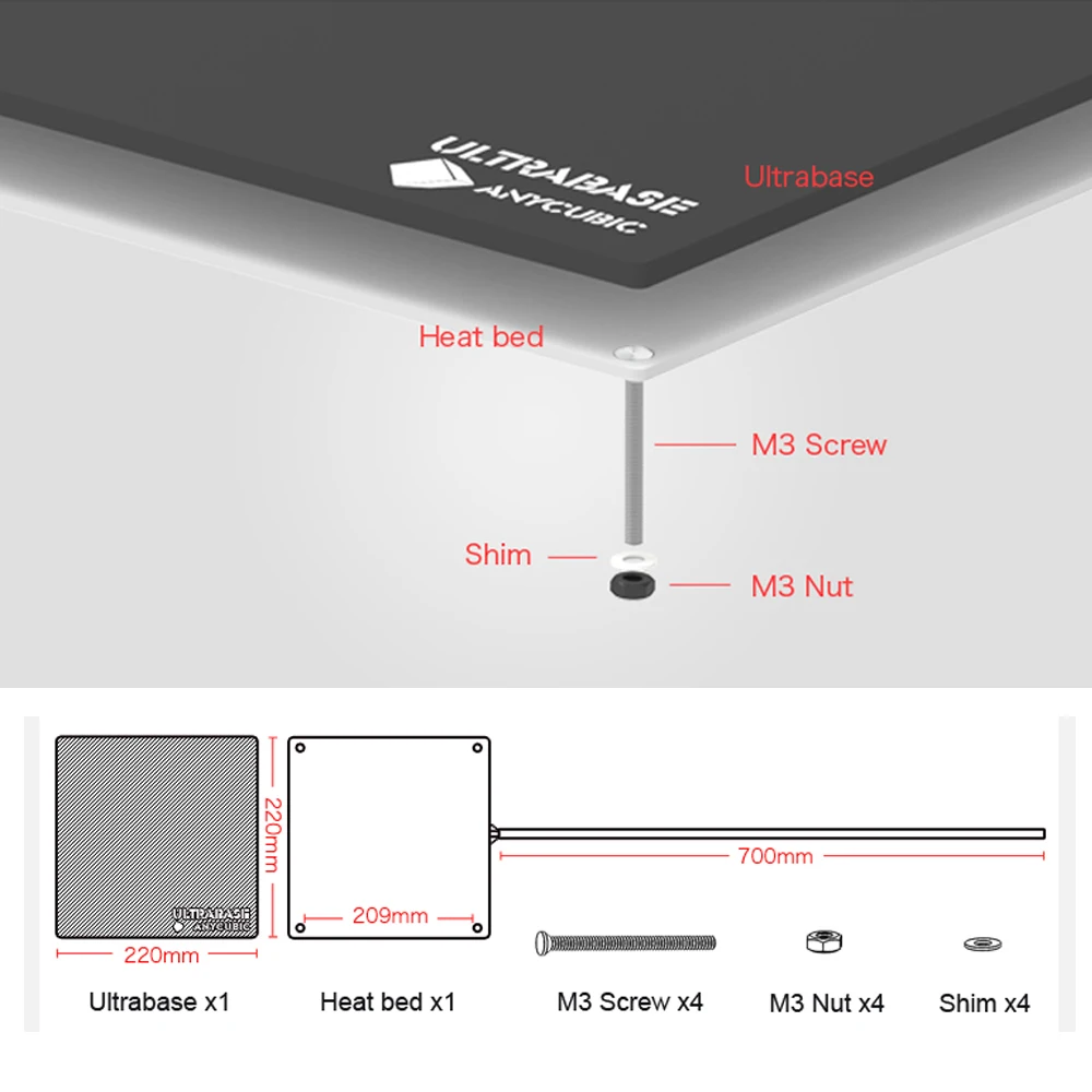 220x220 12V heatbed Ultrabase 3D printer Platform Build Surface Glass Plate for anycubic i3 mega MK2 MK3 3d printer hotbed parts 220x220 12V heatbed Ultrabase 3D printer Platform Build Surface Glass Plate for anycubic i3 mega MK2 MK3 3d printer hotbed parts
