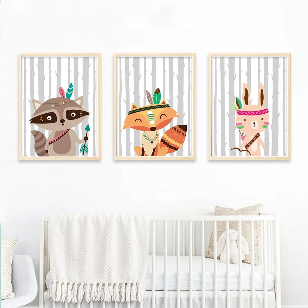 Племени Лесной камуфляж в виде медведя из мультфильма лисы Wall Art Холст Nordic плакат