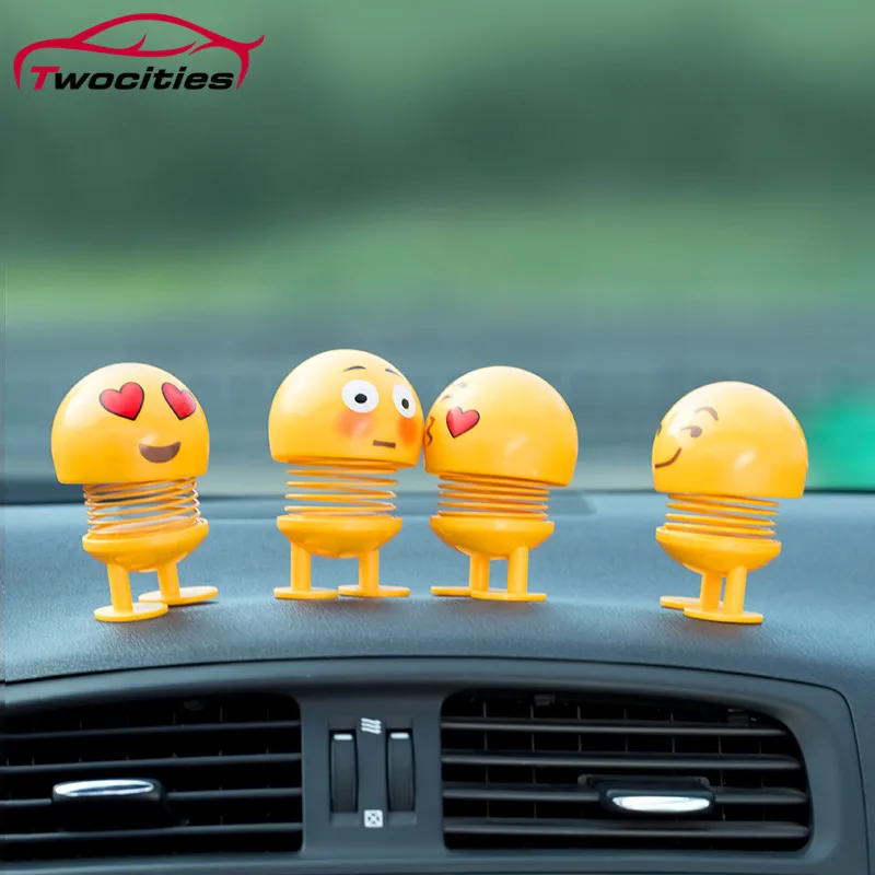 

Shaking Head Toys Car Ornaments Dolls Cute Cartoon Funny Emoji Wobble Head Robot Lovely Yellow Car Dashboard Decor Auto Interior