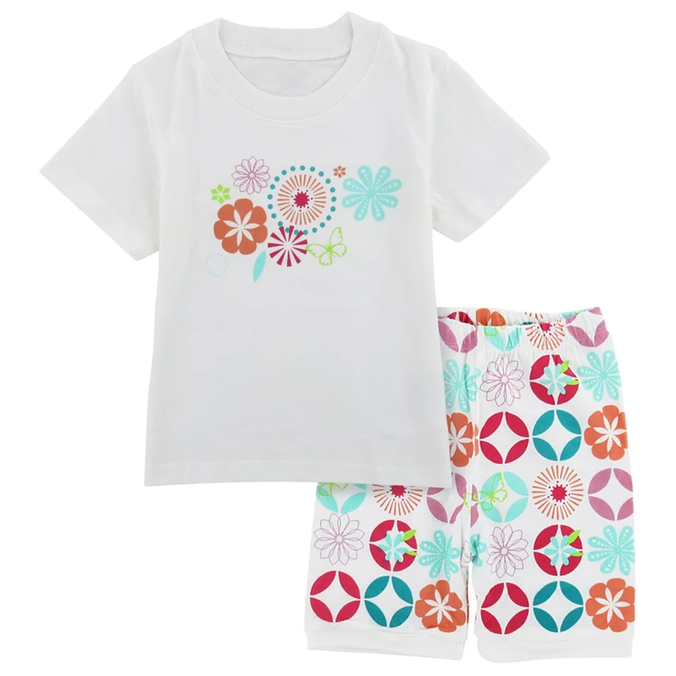 Пижамы для девочек пижама детская детская пижама пижама с фламинго Детские пижамы для девочек, пижамы Детская Пижама, летняя одежда для сна, пижама с короткими рукавами - Цвет: Flower
