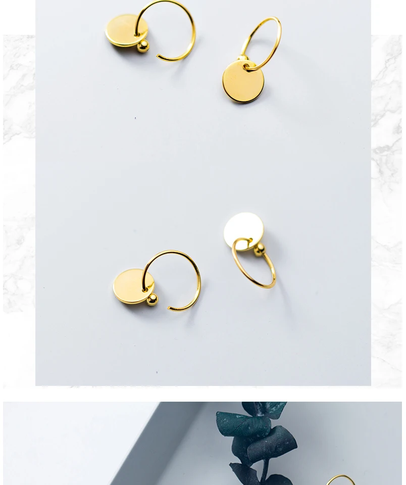 Exquisited 925 Sterling Silver Gold Color Small Hoop Earrings for Women Oval Coin Disc Minimalist Ear Piercing Huggie Earrings (9)
