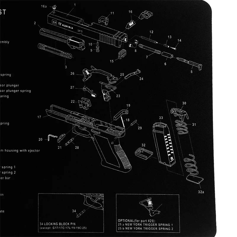 Целеуказатель Glock резиновые перчатки для уборки мат 1" x 11" водонепроницаемая Нескользящая Чистящая салфетка с схемой деталей и инструкциями Armorers Bench 37-0082