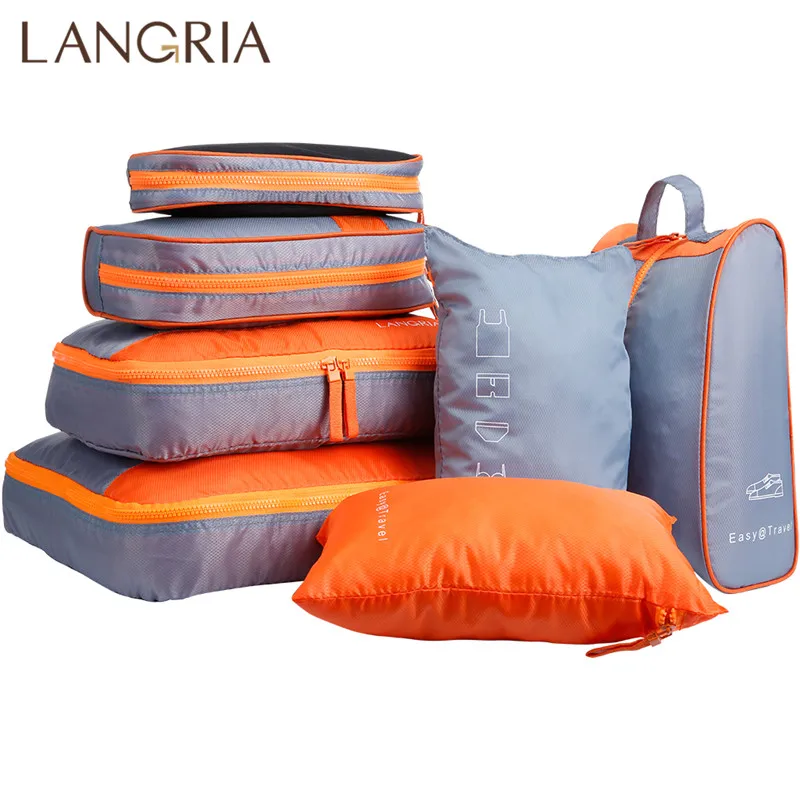 LANGRIA 7 шт./компл. Складные Водонепроницаемые упаковочные кубики для путешествий