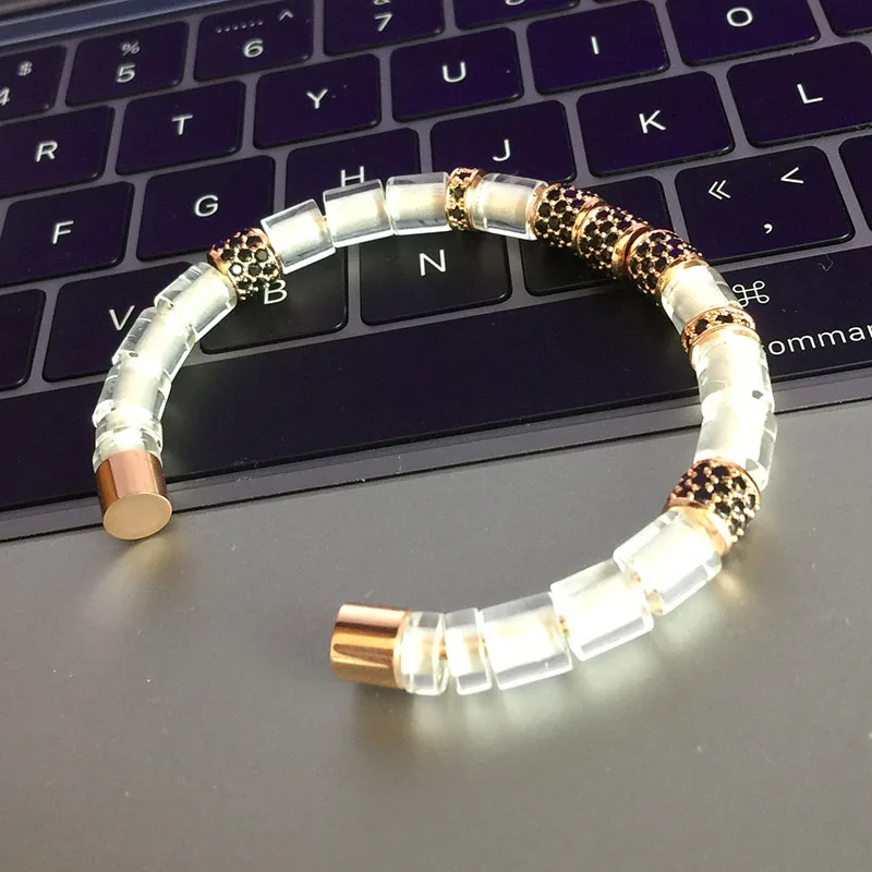 

2018 New Anil Arjandas Original Bracelets Rose Gold Micro Pave CZ Tube & Natural Stone Stringed Up Women Men Bracelets Bangles