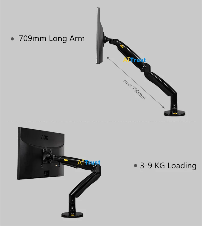 F100A 22-35 дюймов ЖК-монитор настольная подставка длинная рука вращение свободный подъем тв крепление механический пружинный кронштейн с 2 USB портом