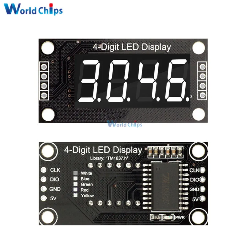 0,36 дюймов 0,3" 4-разрядный красный/зеленый/желтый/синий/белый светодиодный Дисплей трубки, десятичная система 7 сегментов TM1637 модуль для Arduino Размеры: 30x14 мм