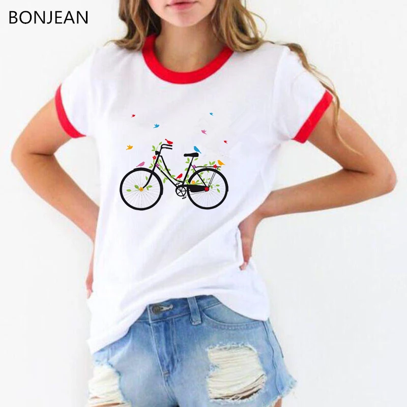 Camiseta de verano 2019 para mujer Camiseta con estampado de hojas de p jaro para bicicleta