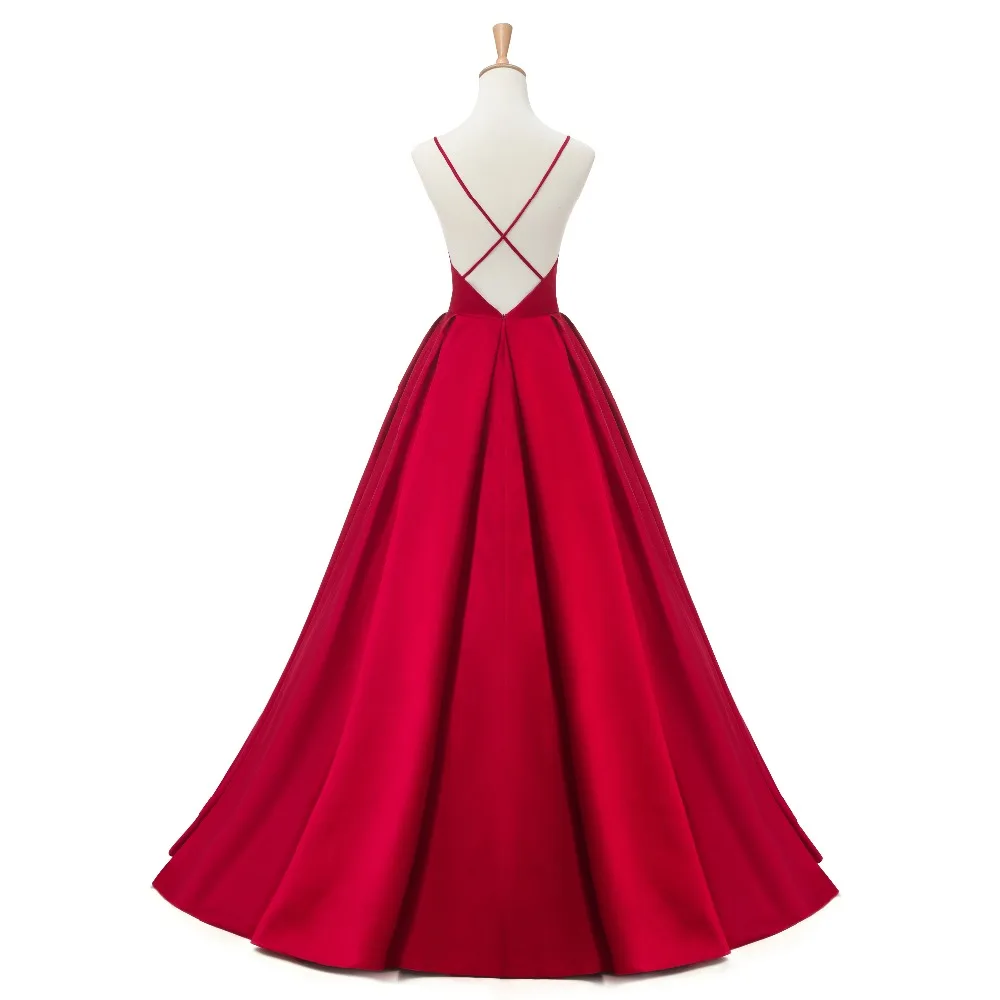 Красное сексуальное сатиновое вечернее платье, длинное ТРАПЕЦИЕВИДНОЕ платье для выпускного вечера, вечернее платье с v-образным вырезом, платье для выпускного вечера, открытая спина, Robe De Soiree