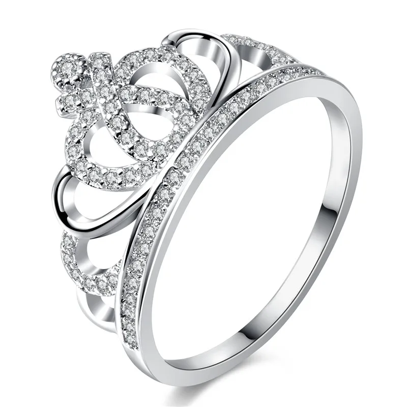 ROXI 2018 Princess Ring Style Cubic Zirconia Hollow Heart Silver Color Crown Ring Jewelry Engagement Wedding Rings for Women