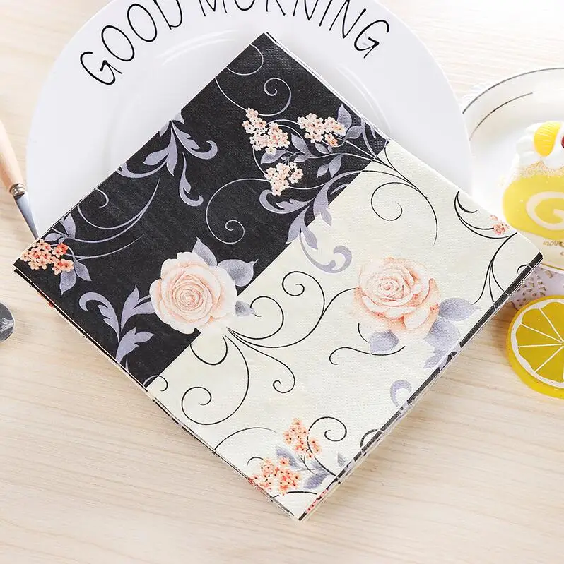 

ZGTGLAD Champagne Rose Flower Paper Napkins Cafe & Party Tissue Napkins Decoupage Decoration Paper 33cm*33cm 20pcs/pack/lot