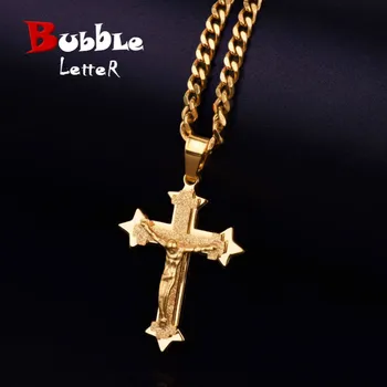 

Men's Cross Pendant Jesus Piece Necklace Gold Color 316L Stainless Steel Fashion Jewelry With Cuban Chain Gifts 2.4x4cm