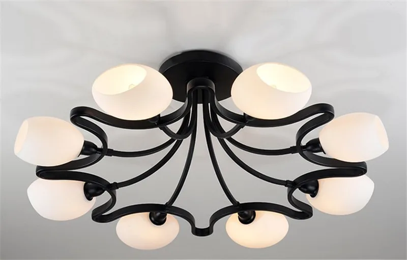 Американский потолочный светильник черный металл белый Стекло Тенты E14 реветь светильники для установки Гостиная Спальня дома Аксессуары