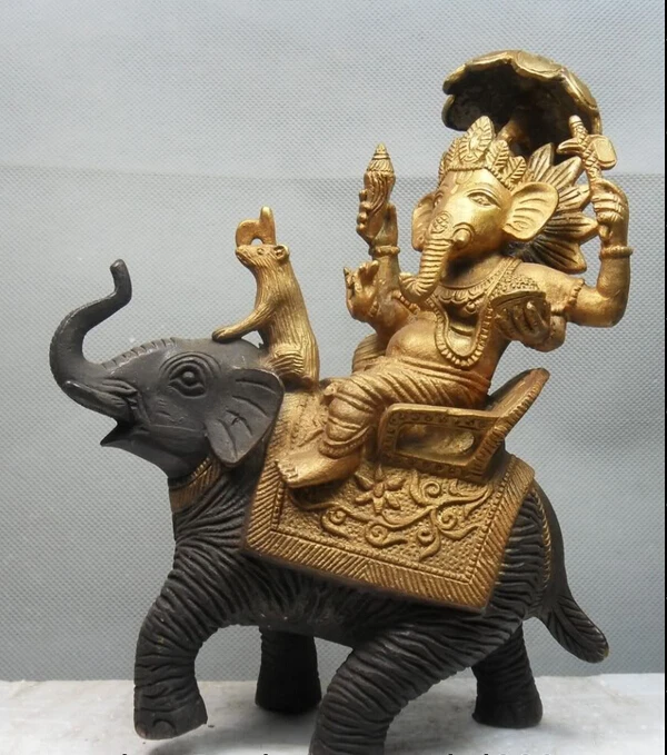 006205 9" Tibetan Bronze Gilt India Ganesh Lord Ganesha Buddha on