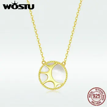 

WOSTU Authentic 925 Sterling Siver Sun Nacklace Classic Golden Color Necklace For Women Wedding Party BNN070