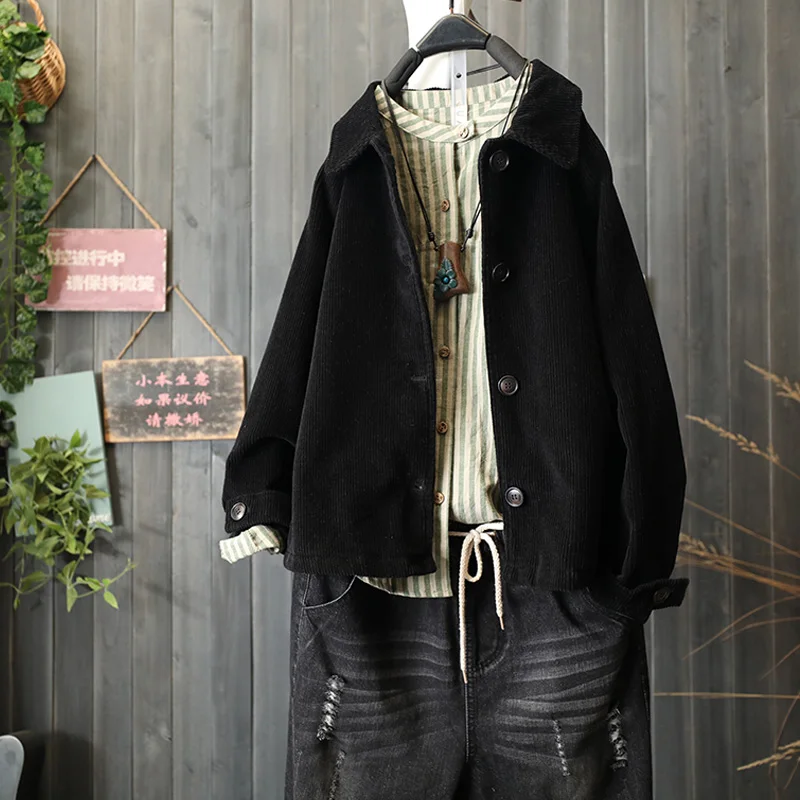

2018 New Arrivals Autumn Vintage Retro corduroy Jacket Free Size Patchwork Ladies Loose Cool Jacket Coat For woman A0f Z20