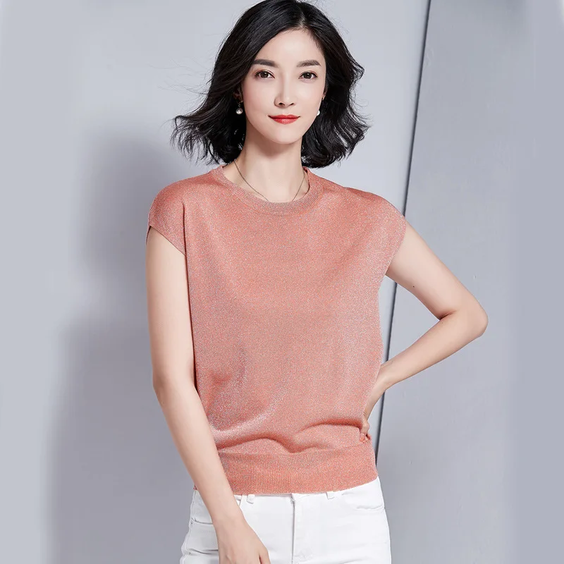 

womens top knitted short sleeve O-neck t shirt all match tee black gray white t shirt women bts
