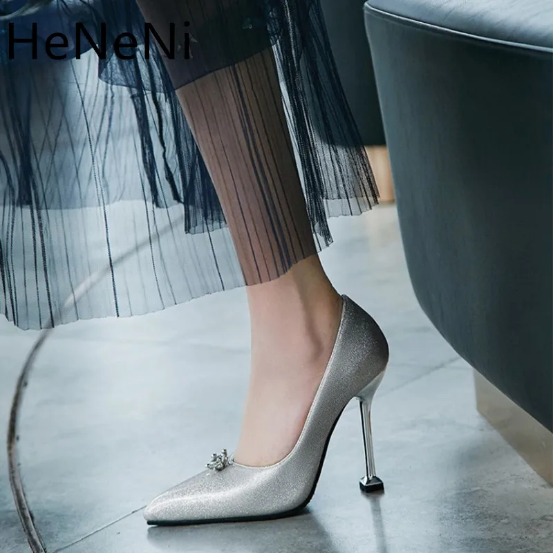 

New Spring Pointed Toe Stilettos With Rhinestones Ladies Heels Elegant Fashion High-heeled Shoes 2 Color Size 34-48 Free Shippin