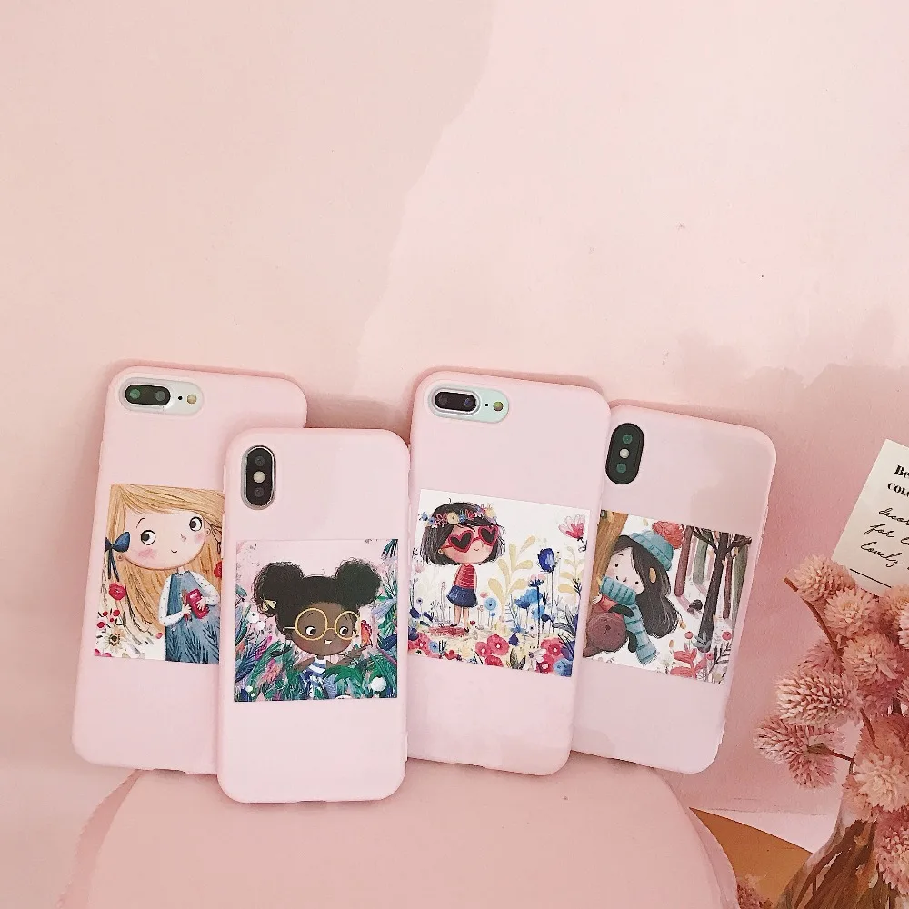 Hazy beauty For iphone 6 6s Case Luxury Cute Girl Patterned Silicone Tpu Matte Cases x 7 8 plus Cover Coque |