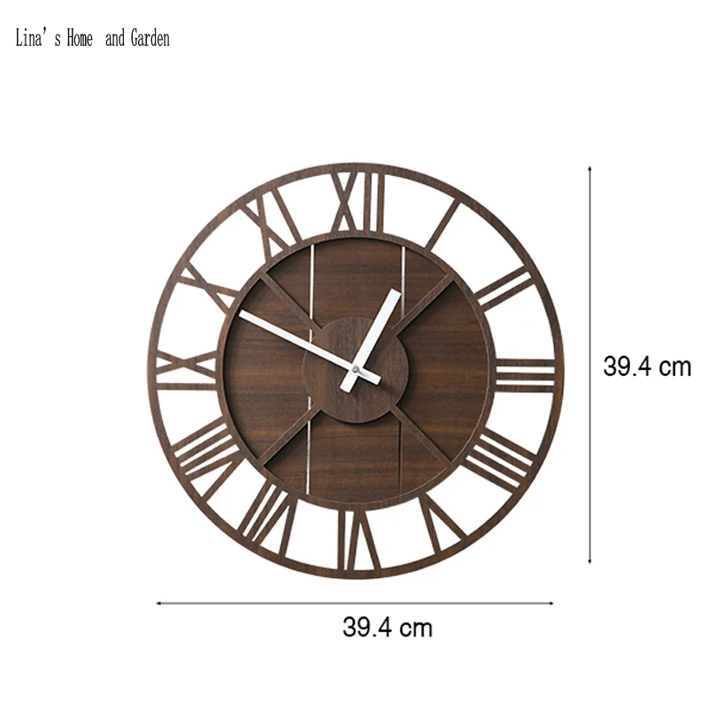 battery operation 16 inches round roman numeral wooden vintage wall clock (4)
