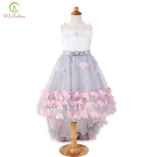 SSYFashion/новые милые Свадебные Платья с цветочным узором для девочек, короткие спереди и Длинные Сзади атласные вечерние платья с тюлевой аппликацией на бретельках Bll