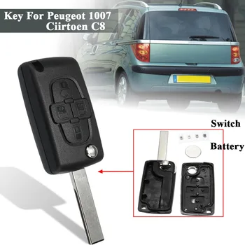 

4 Buttons Flip Car Remote Key Shell Fob Case Cover With Battery Switch For Peugeot 1007 For Citroen C8 Replacement Car key Shell